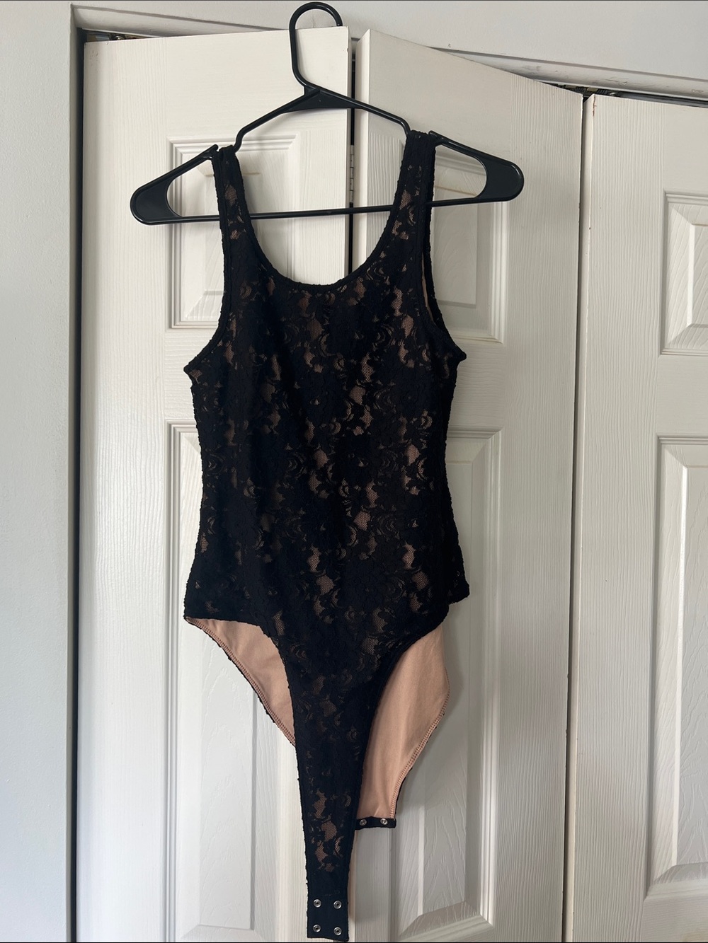 Black Lace Bodysuit Thong Snap Closure